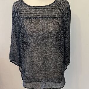 Lauren Conrad Black White Polkadot Sheer Blouse Top M